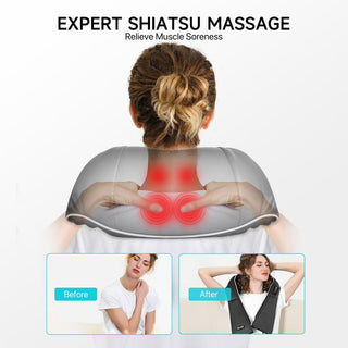 ALLJOY U-Shape Shiatsu Massage Pillow for Neck, Back, Shoulder, Foot, Leg, Heated, Relieve Muscle Pain, Perfect for Men, Women & Family Black Comfort Relaxation Gift