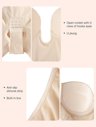 Slimers Low Back Plunge Shapewear Bodysuit for Women - Built-In Bra Full Body Shaper, Seamless Design, Adjustable, Breathable, Breathable, Nylon