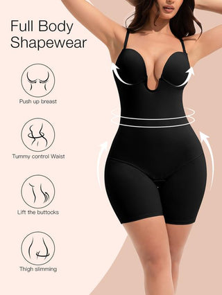 Slimers Low Back Plunge Shapewear Bodysuit for Women - Built-In Bra Full Body Shaper, Seamless Design, Adjustable, Breathable, Breathable, Nylon