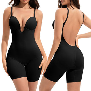 Slimers Low Back Plunge Shapewear Bodysuit for Women - Built-In Bra Full Body Shaper, Seamless Design, Adjustable, Breathable, Breathable, Nylon
