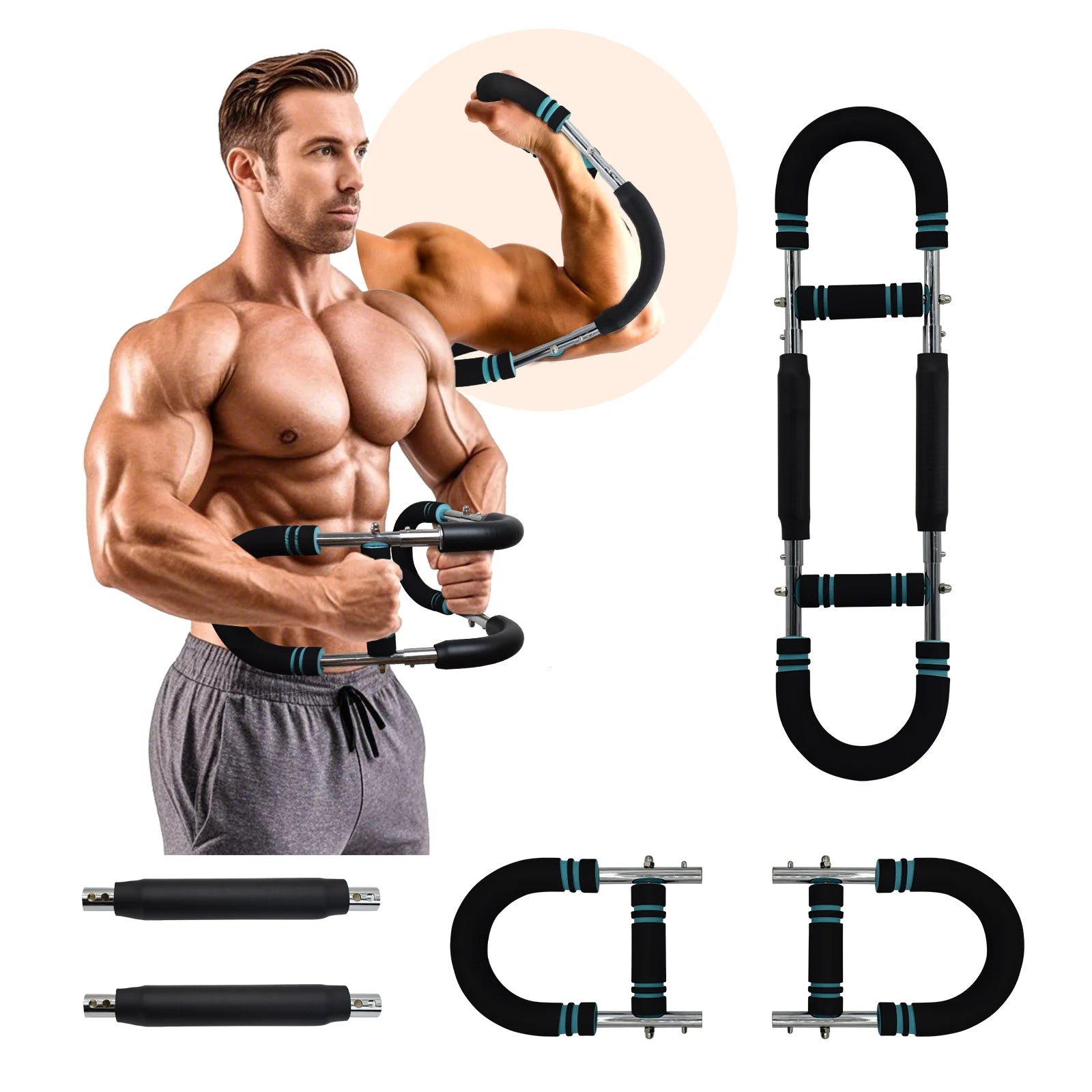 2025 New Twister Arm Trainer, Twister Arm Exerciser Adjustable Chest Expander Portable Power Twister Bar Muscular Strength Enhancer Thigh Master Trainer Men Upper Body Strength Home Fitness