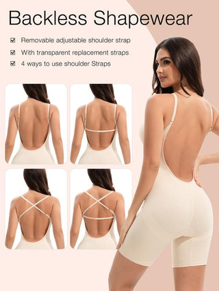 Slimers Low Back Plunge Shapewear Bodysuit for Women - Built-In Bra Full Body Shaper, Seamless Design, Adjustable, Breathable, Breathable, Nylon